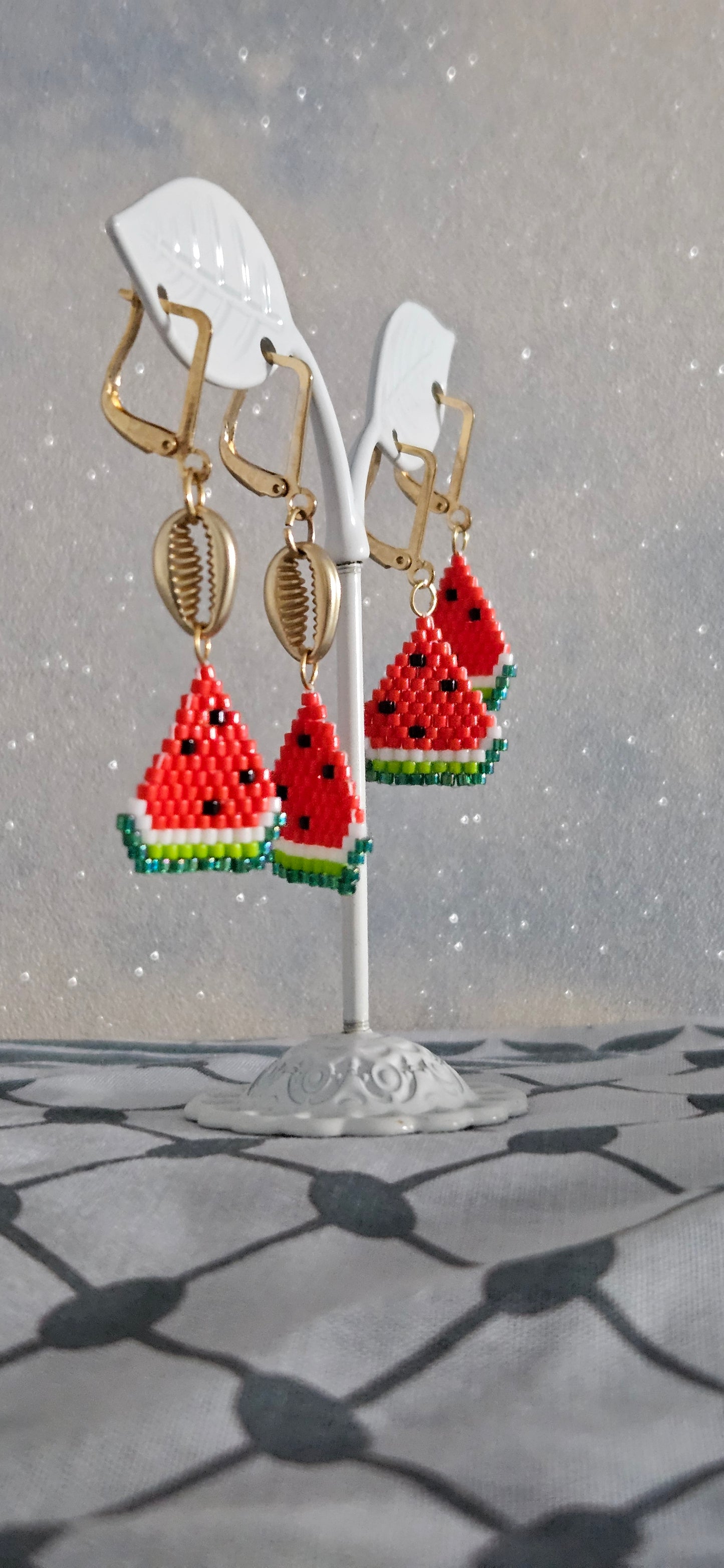 Dangle Drop Hand beaded Watermelon Earring