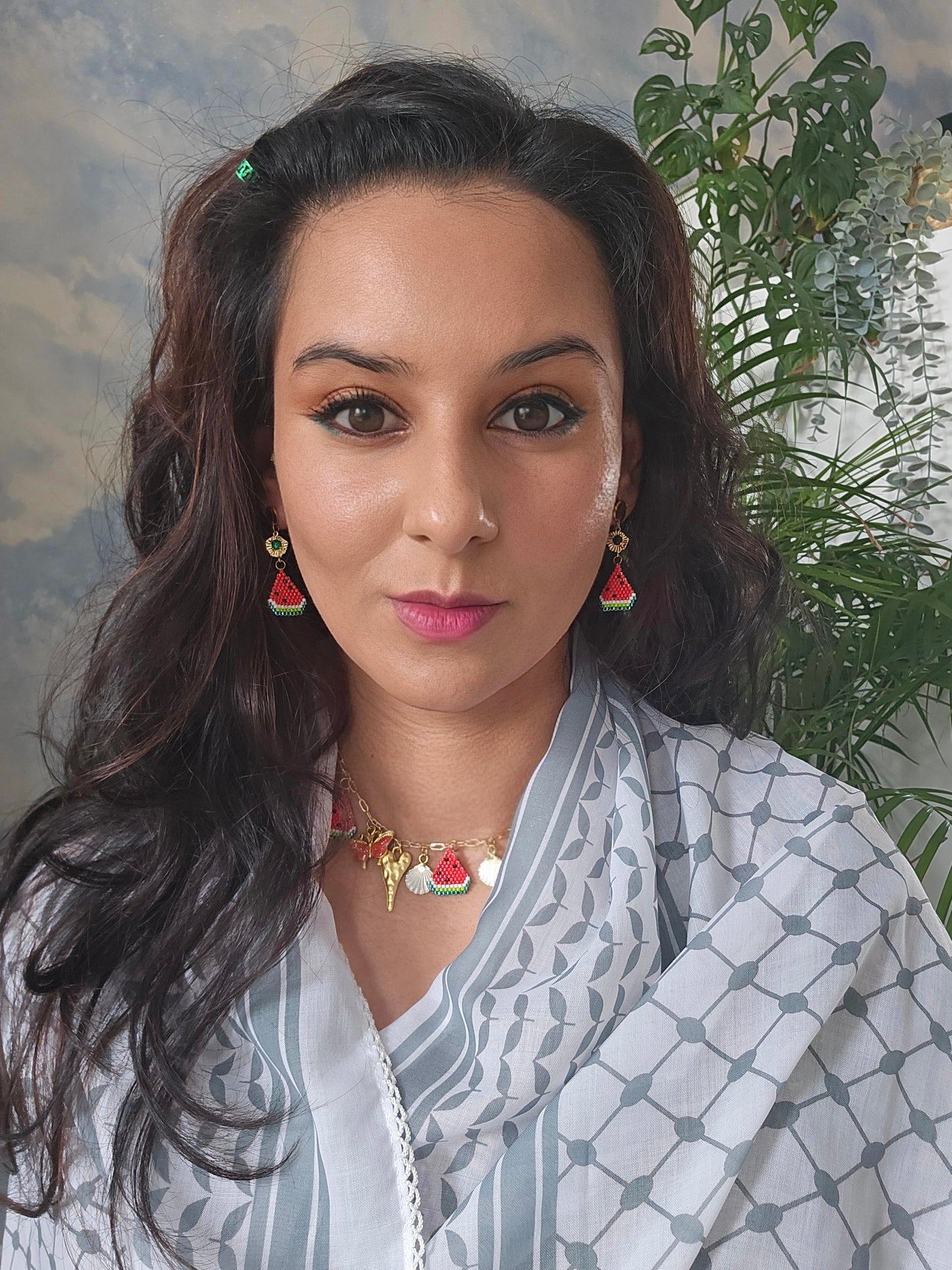 Dangle drop Hand beaded Watermelon Earrings