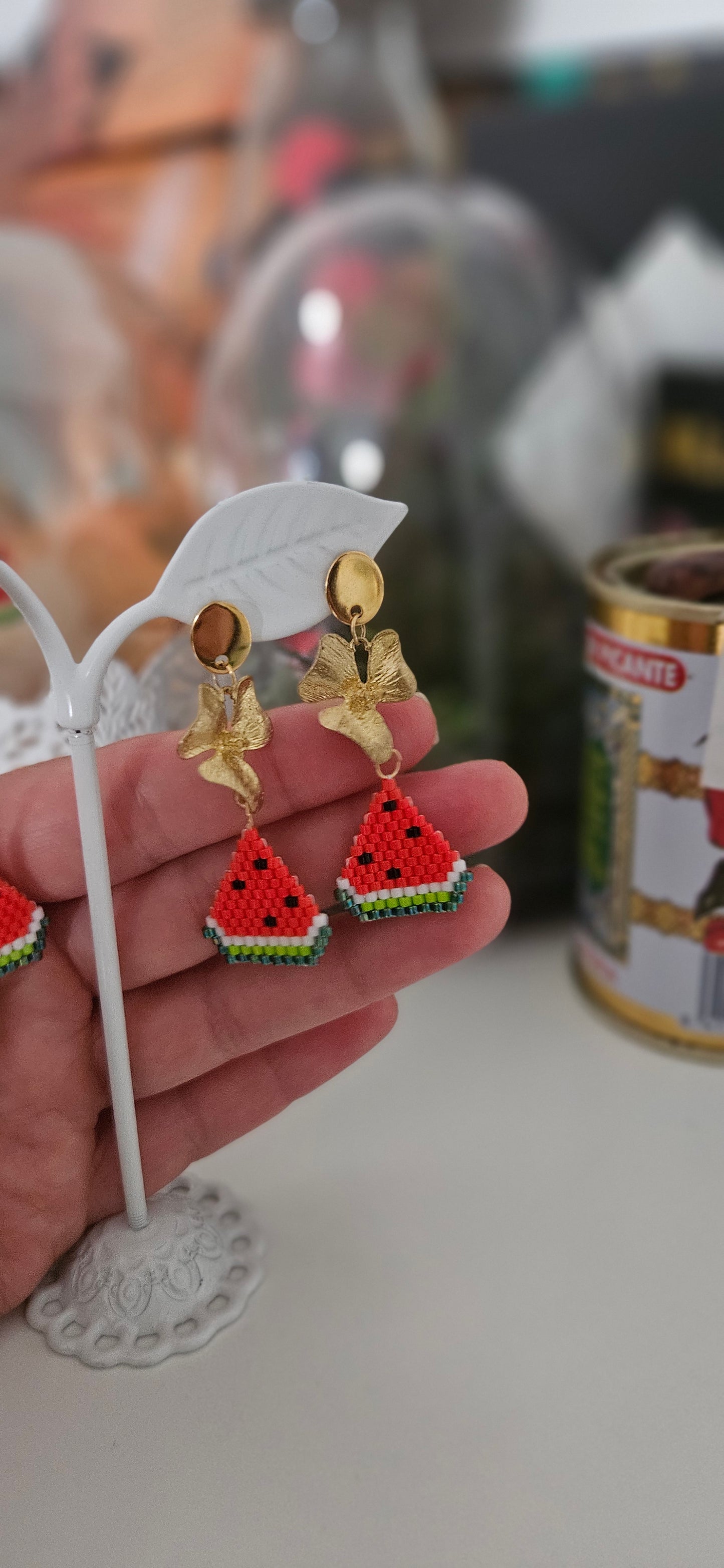 Dangle Drop Hand Beaded Water Melon Earring