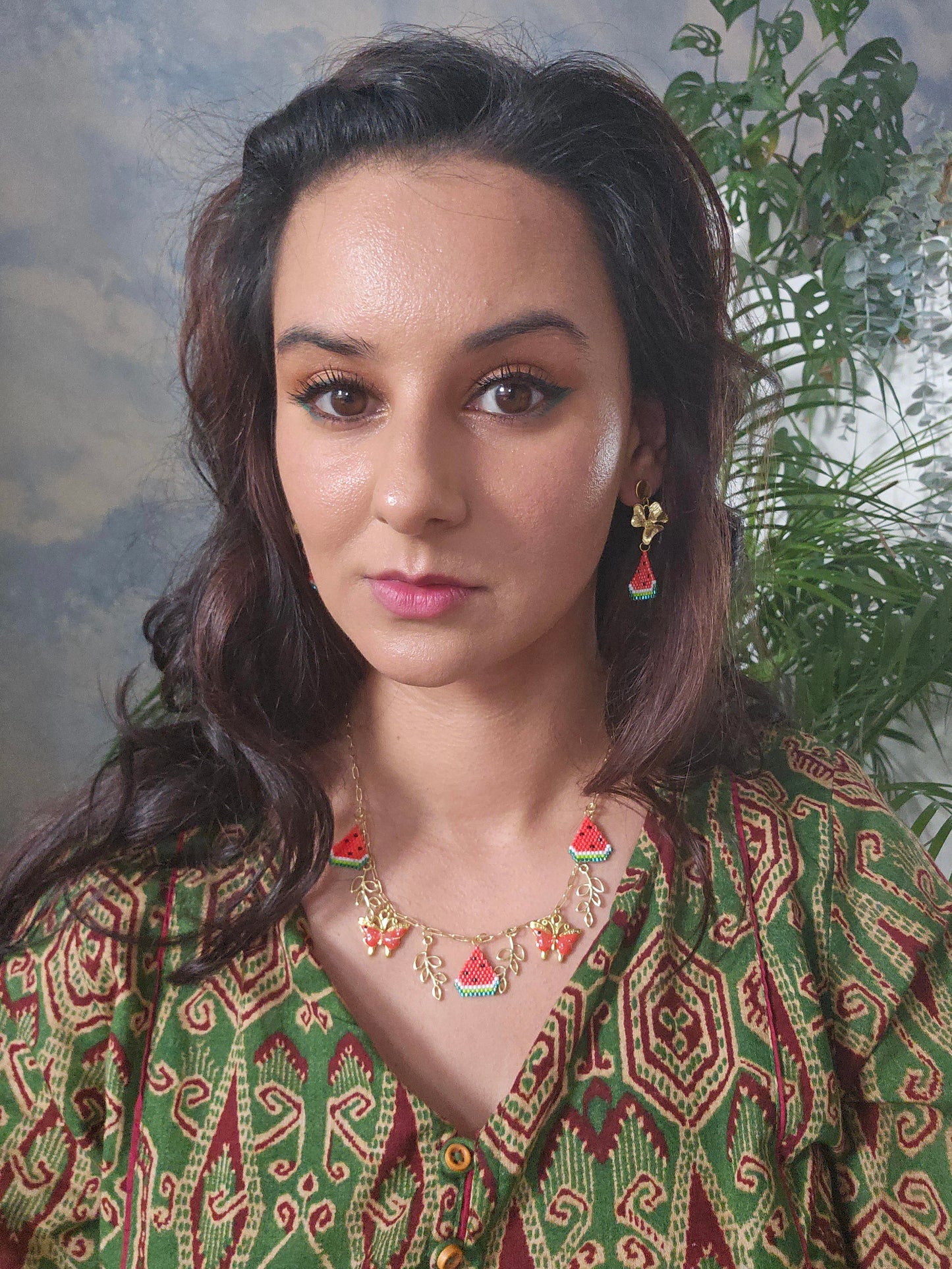 Dangle Drop Hand Beaded Water Melon Earring