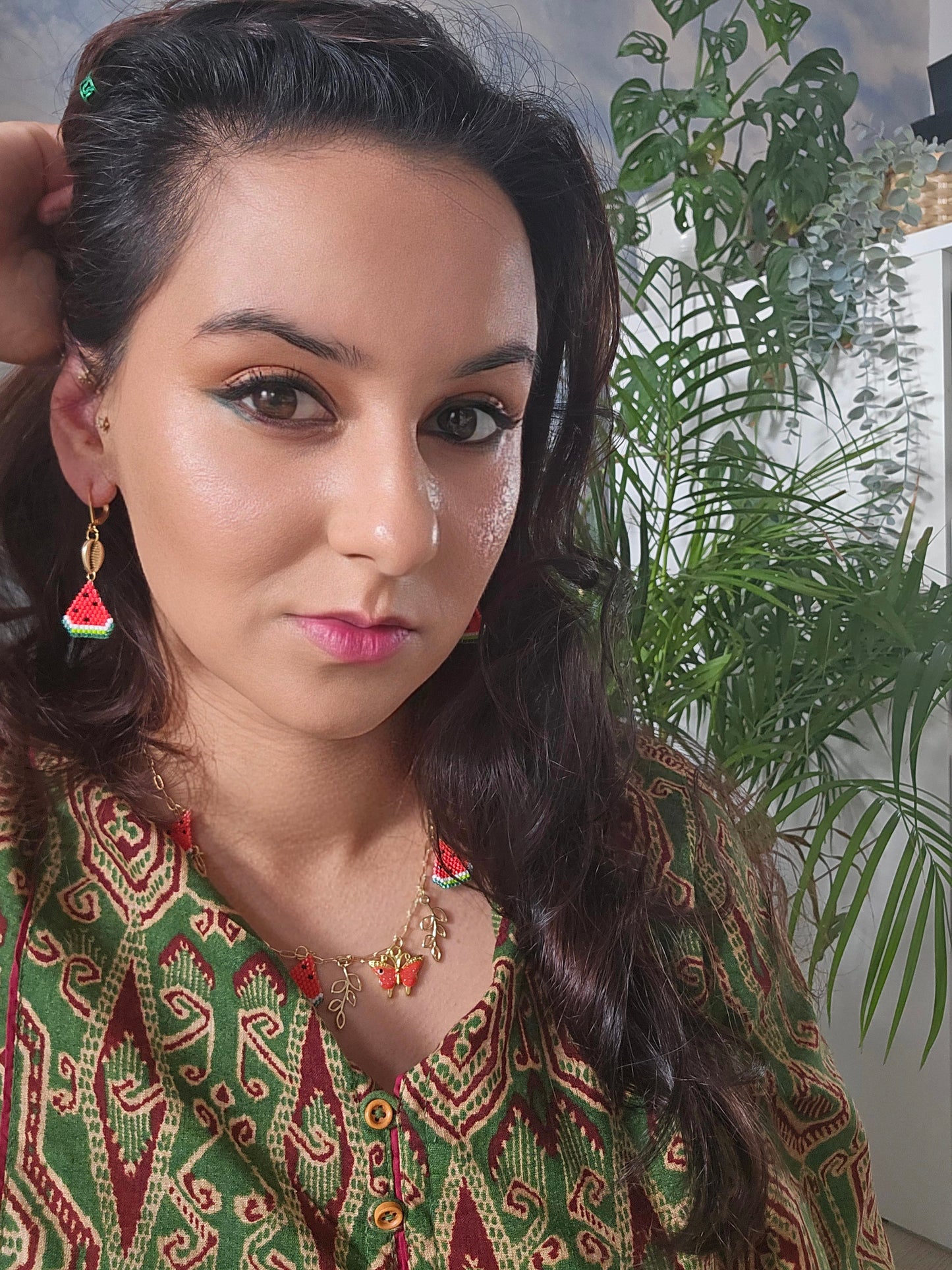 Dangle Drop Hand beaded Watermelon Earring