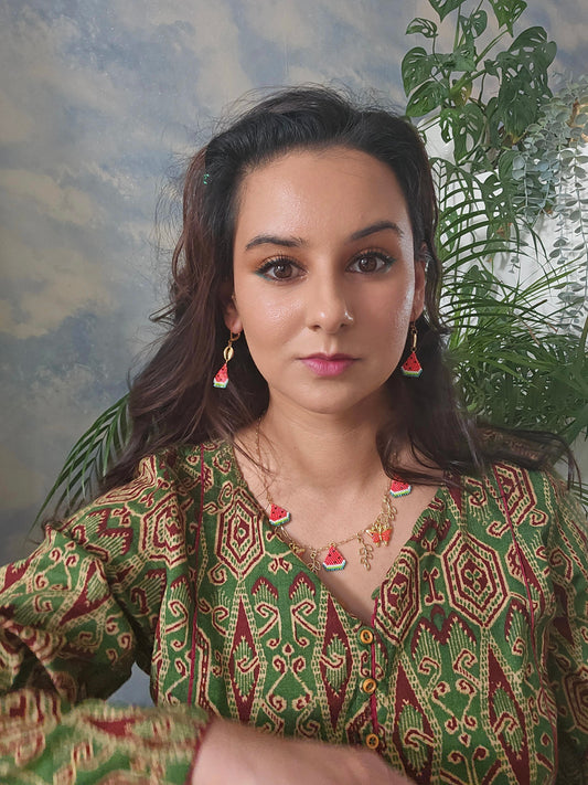 Dangle Drop Hand beaded Watermelon Earring